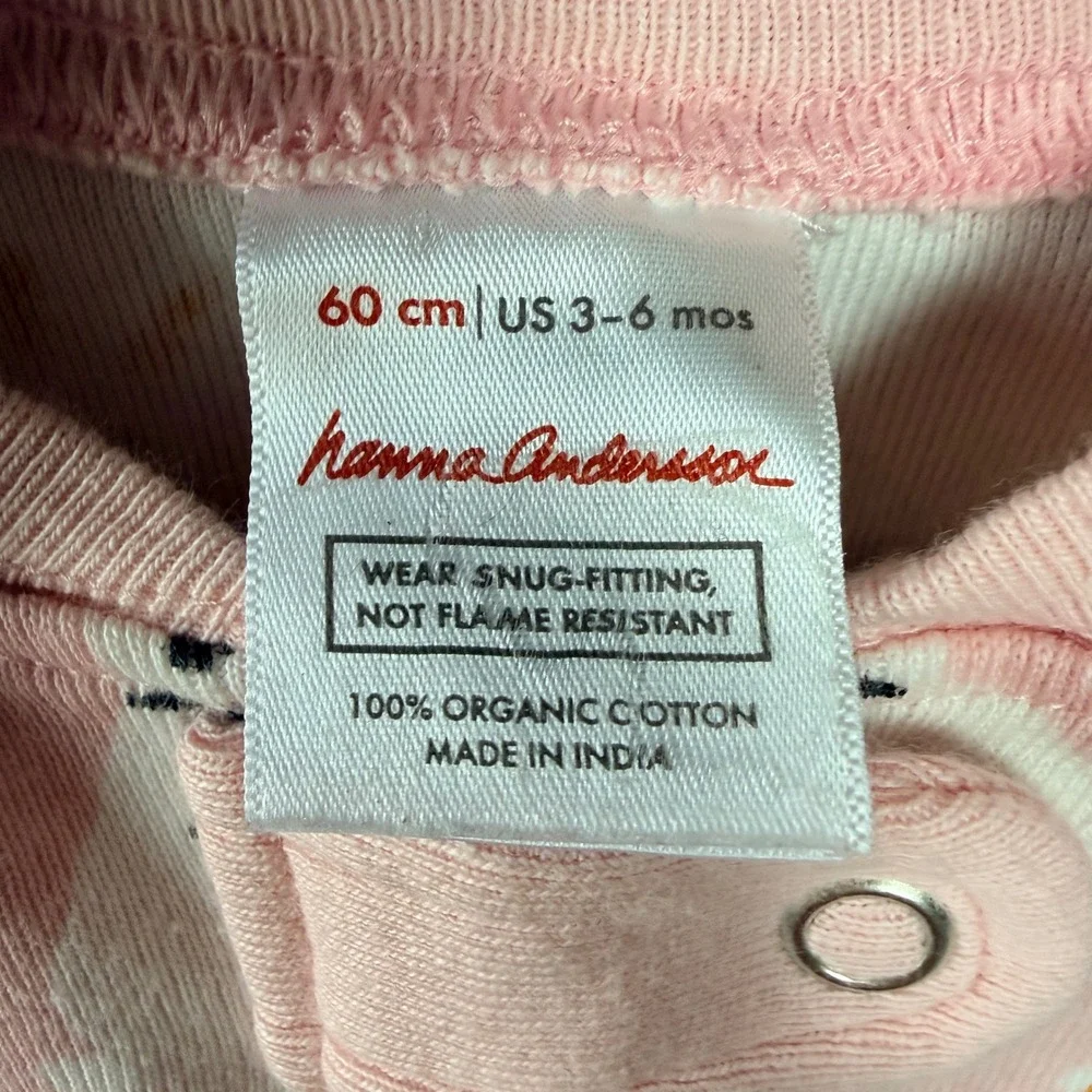 Hanna Andersson Sleeper Girls 3-6 Months Pink Bunny Organic Cotton Pajamas